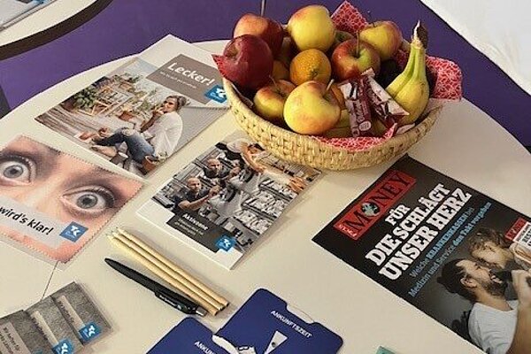 Fruits, flyers and give-aways for our health day.